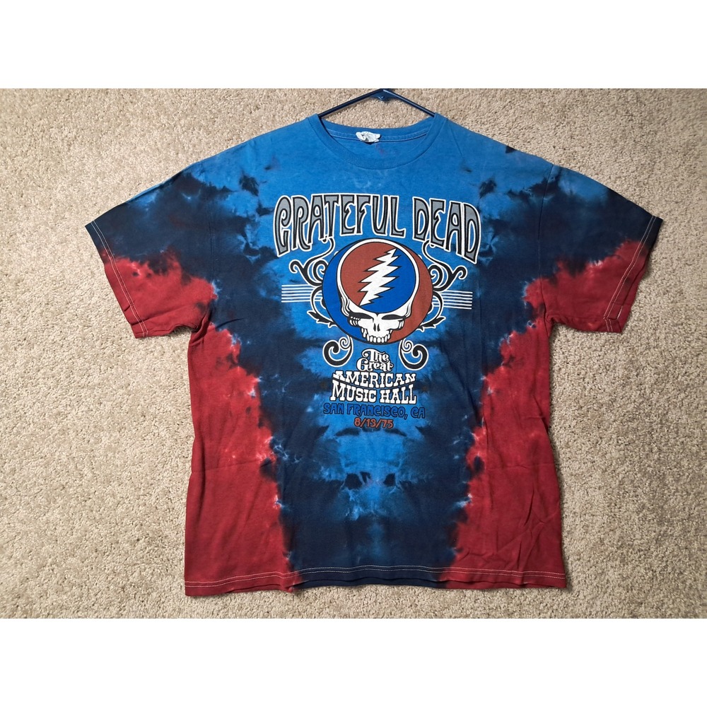 Grateful Dead Liquid Blue T-Shirt Mens XL Blue Red Tie Dye American Music Hall